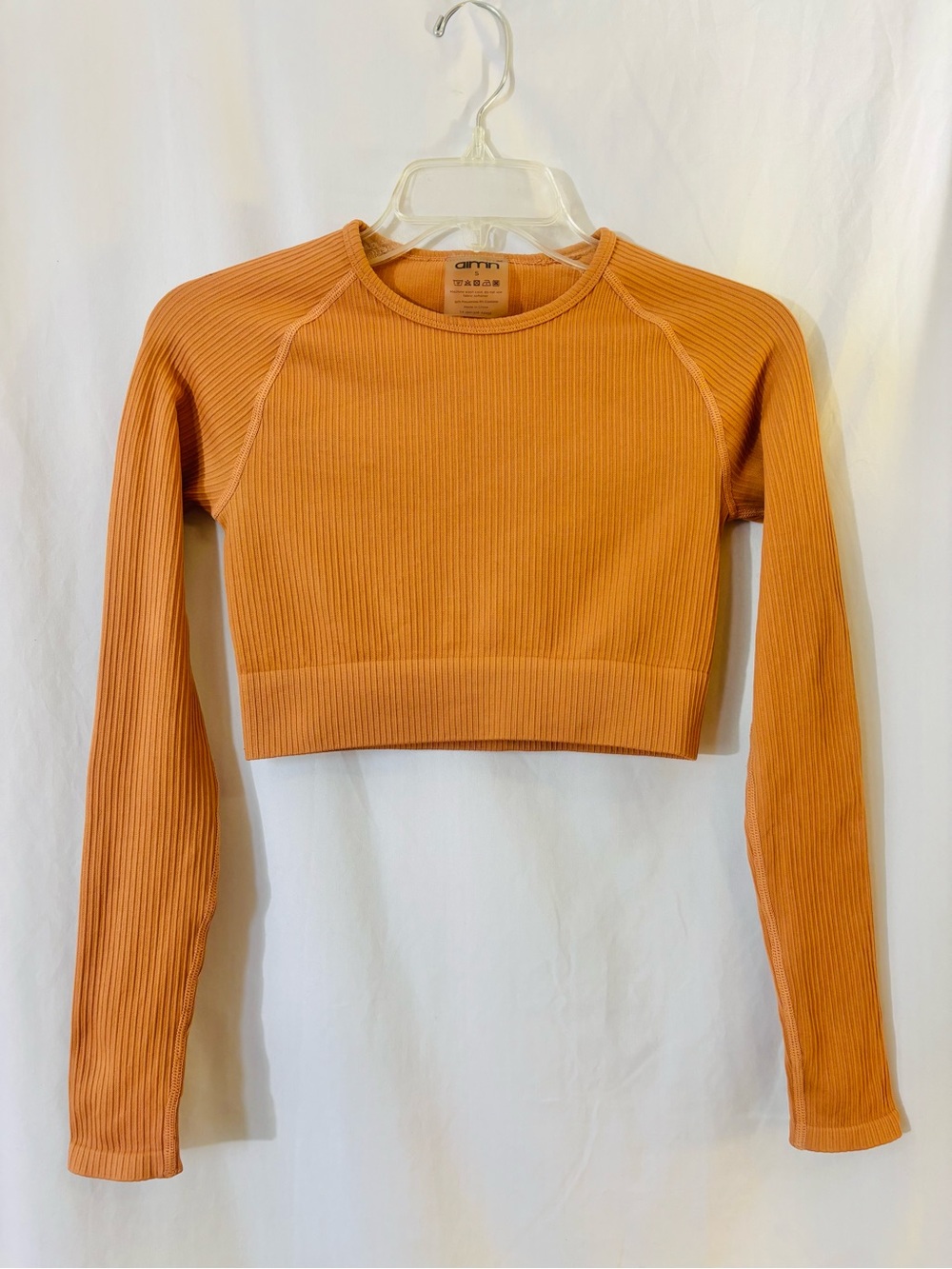 Orange Ribbed Seamless Long Sleeve Crop Top Aim’n Small